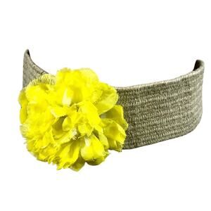 Ann Taylor Bohemian Burlap Stretch Belt with Yellow Sunflower Snap Closure